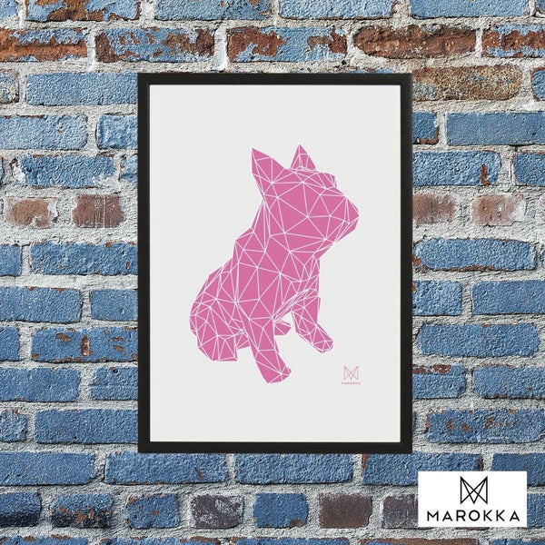 French Bulldog Framed Print - Pink on White