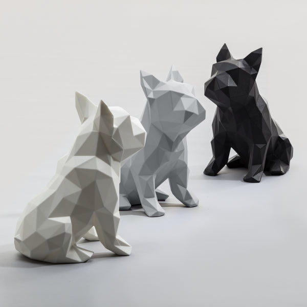 French Bulldog Geometric sculpture - Frank Junior in Matt Grey