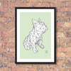 French Bulldog Framed Print - White on Green