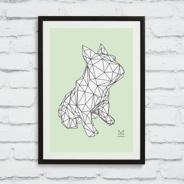 French Bulldog Framed Print - White on Green