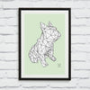 French Bulldog Framed Print - White on Green