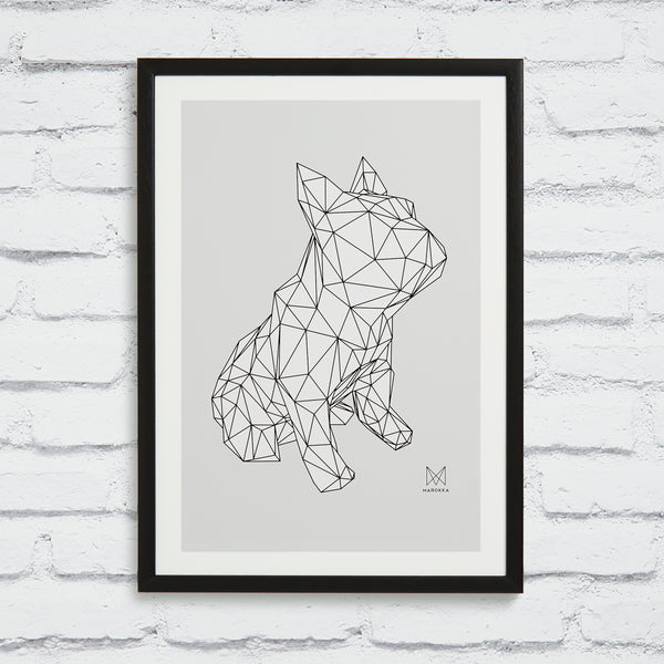 French Bulldog Framed Print - White on Grey