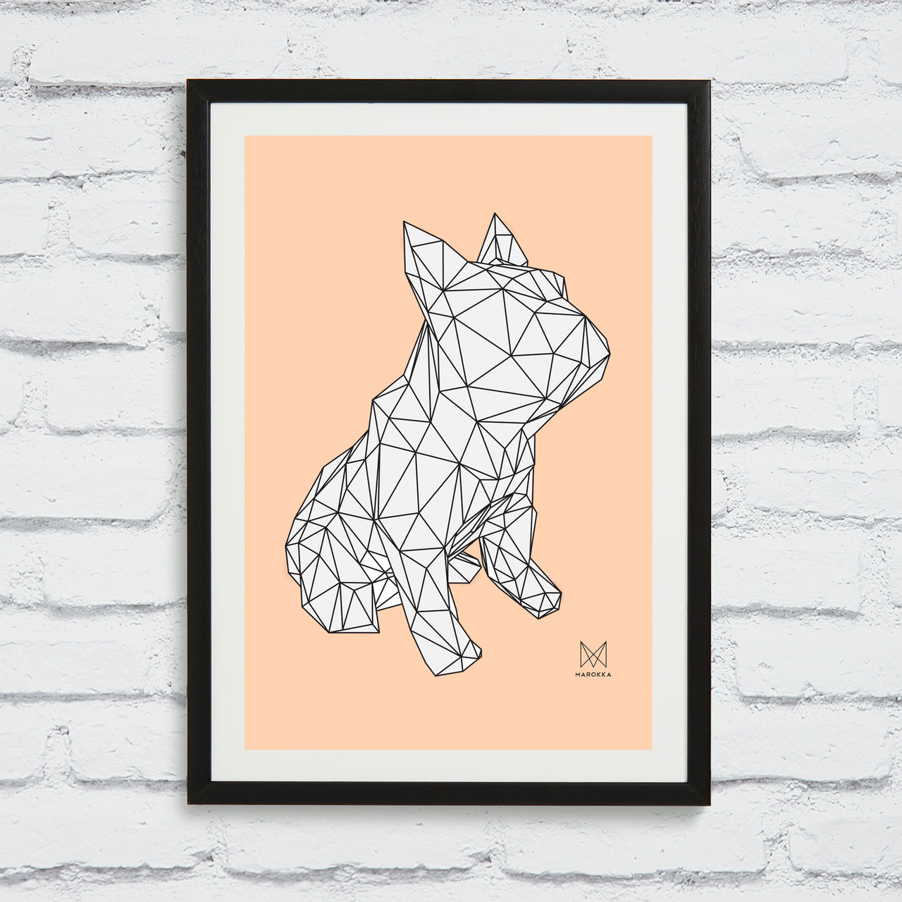French Bulldog Framed Print - White on Peach