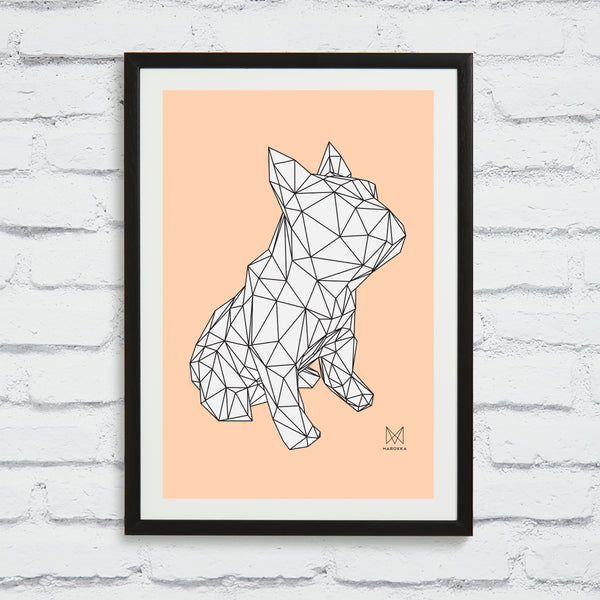 French Bulldog Framed Print - White on Peach