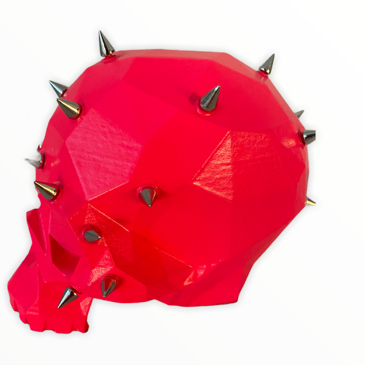 Geometric Design Skull Sculpture in Neon Pink