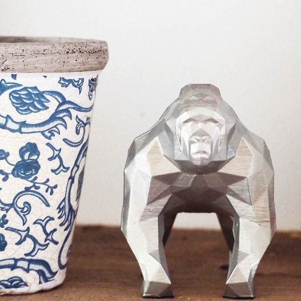 Gorilla Geometric sculpture - Silver 9 cm model